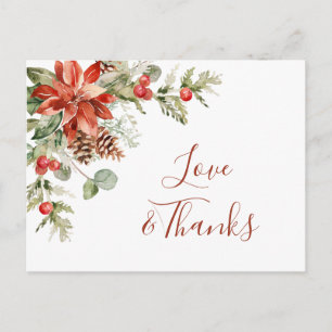 Elegant Poinsettia Bröllop Watercolor Tack Vykort