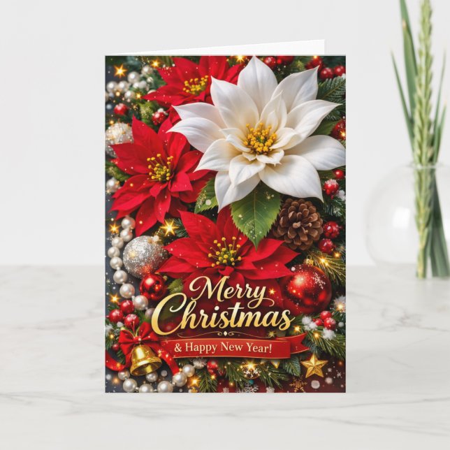 Elegant Poinsettia Christmas Greeting Card Kort (Framsida)