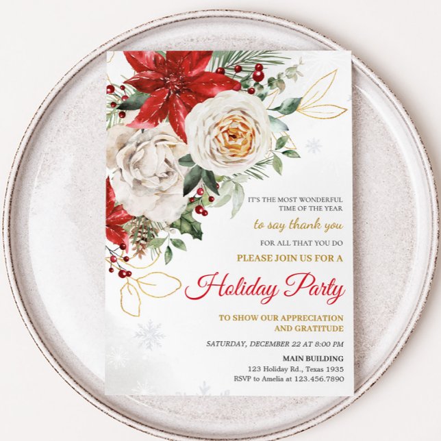 Elegant Poinsettia Company Julfest Inbjudningar (Elegant Poinsettia Company Holiday Christmas Party Invitation)