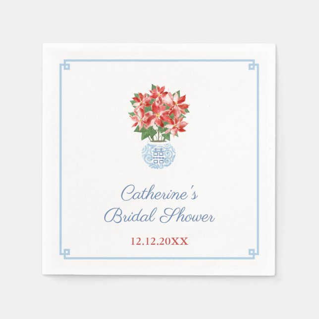 Elegant Poinsettia Dam Helgdagars Luncheon Party Pappersservett (Framsidan)