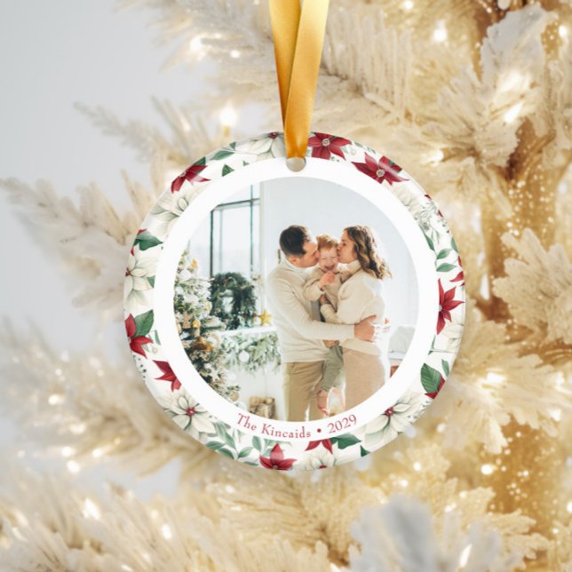 Elegant Poinsettia Dubbla Sided Photo Ornament (Skapare uppladdad)