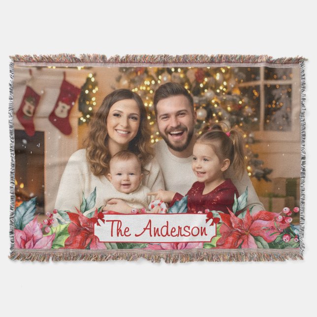 Elegant Poinsettia Floral Border Custom Photos Filt (Framsidan)