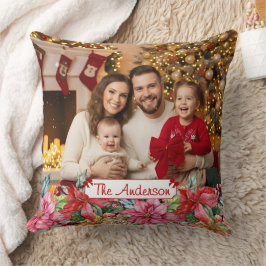 Elegant Poinsettia Floral Border Custom Photos Kudde