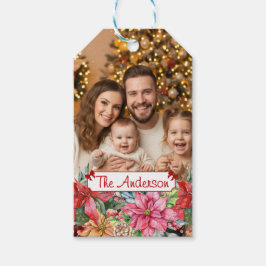 Elegant Poinsettia Floral Border Custom Photos Presentetikett