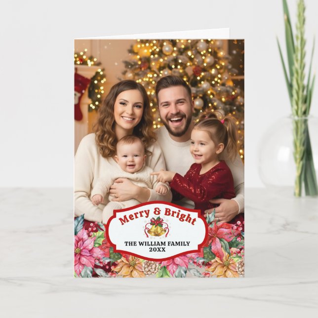 Elegant Poinsettia Floral Custom Photo Folded Kort (Framsida)