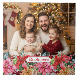 Elegant Poinsettia Floral Custom Photo Kakelplatta
