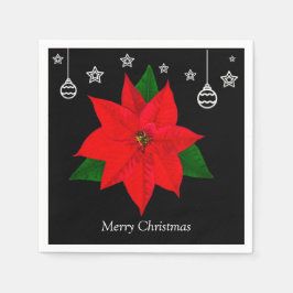 Elegant Poinsettia Flower on Black Pappersservett