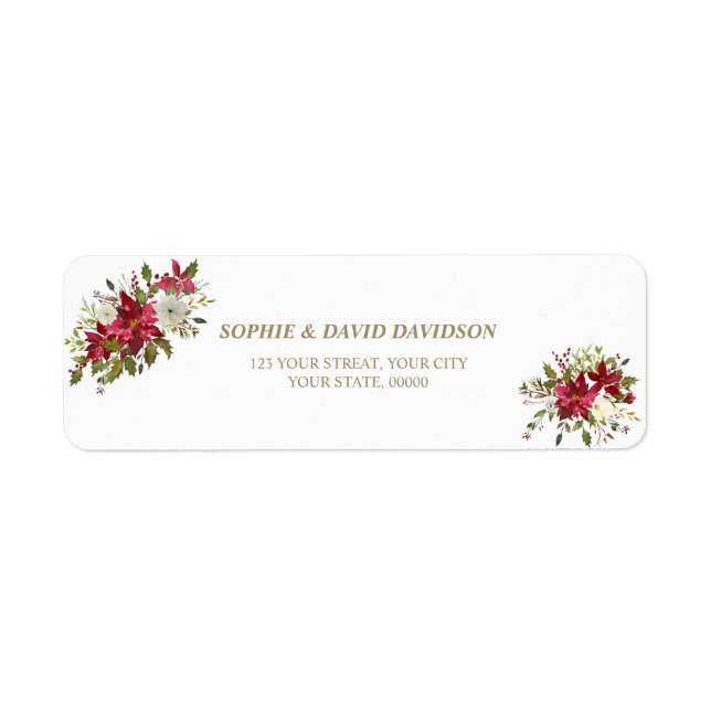 Elegant Poinsettia Flowers Baptism Returadress Returadress Etikett (Framsidan)
