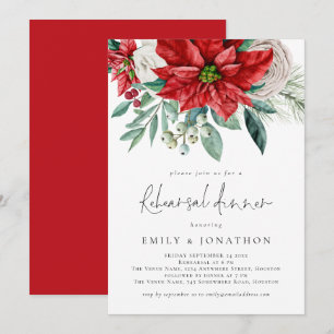 Elegant Poinsettia Foliage Rehearsal Middag Inbjudningar