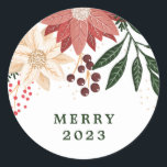 Elegant Poinsettia God jul Watercolor Runt Klistermärke<br><div class="desc">___________________________ ***Denna utformning ingår i en helgdag av julklapp** Ett steg in i en värld av tidlös charm med min "Festive Flora: jul Splendor Poinsettia Delight"-samling. 🌸 framhäva säsongens magi med en fängslande blandning av blommigtar, spola grönt gräs löv, säkra röda bär och de förtjusande nyheterna om gult och röda...</div>