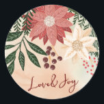 Elegant Poinsettia God jul Watercolor Runt Klistermärke<br><div class="desc">___________________________ ***Denna utformning ingår i en helgdag av julklapp** Ett steg in i en värld av tidlös charm med min "Festive Flora: jul Splendor Poinsettia Delight"-samling. 🌸 framhäva säsongens magi med en fängslande blandning av blommigtar, spola grönt gräs löv, säkra röda bär och de förtjusande nyheterna om gult och röda...</div>