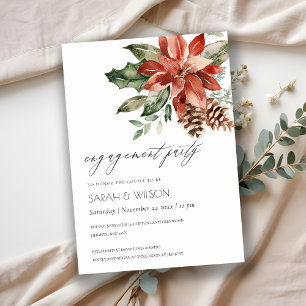 Elegant Poinsettia Gräs Cone Förlovning Inbjudan