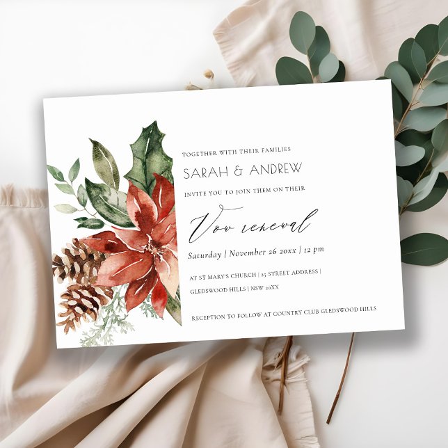 Elegant Poinsettia Gräs Cone Vow Renewal Inbjudan (Skapare uppladdad)