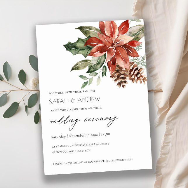 Elegant Poinsettia Gräs Cone Wedding bjudes in Tack Kort (Skapare uppladdad)