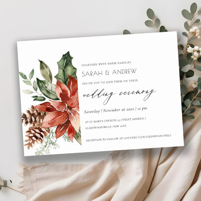 Elegant Poinsettia Gräs Cone Wedding bjudes in Tack Kort (Skapare uppladdad)