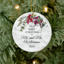 Elegant Poinsettia Gräs Första julen Gift Julgransprydnad Keramik