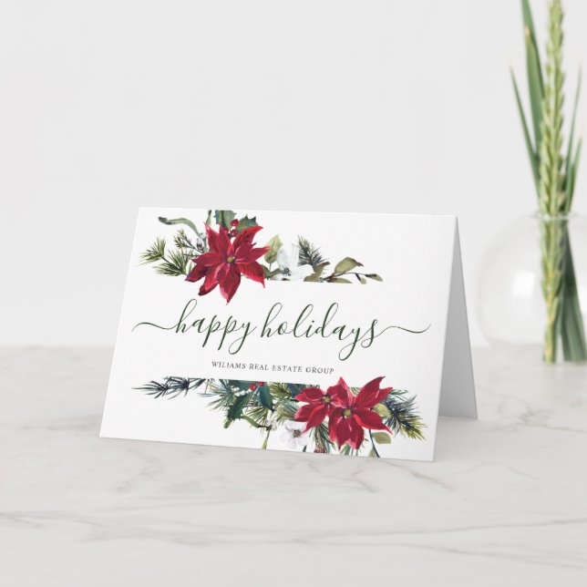 Elegant Poinsettia jul Corporate Hälsning Helgkort (Framsida)