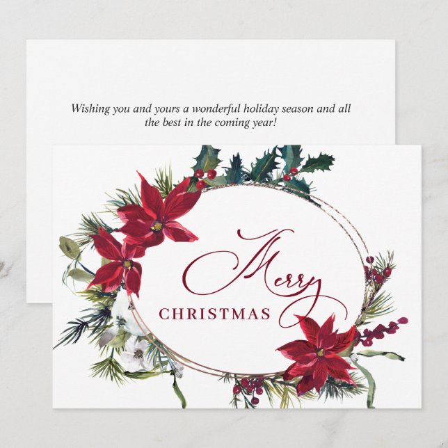 Elegant Poinsettia jul Corporate Hälsning Julkort (Fram/baksida)