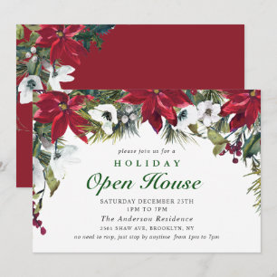 Elegant Poinsettia jul Helgdag Open House Inbjudningar