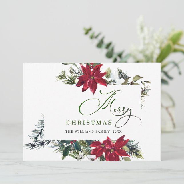 Elegant Poinsettia jul Mistletoe Hälsning Julkort (Stående Fram)