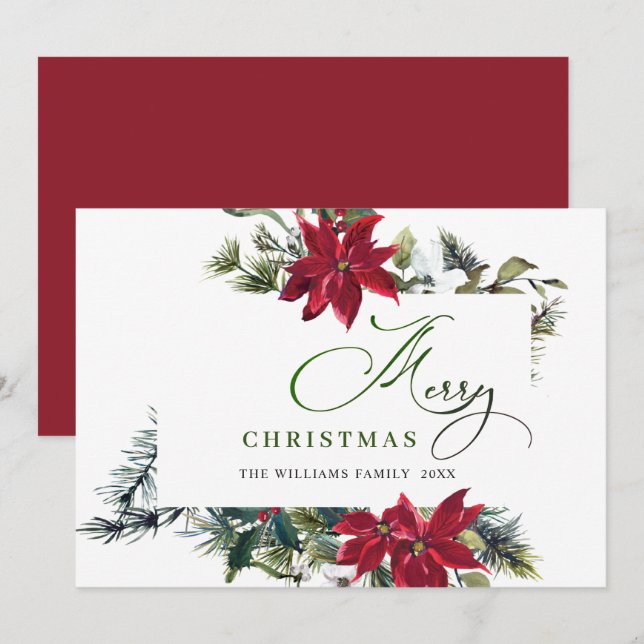 Elegant Poinsettia jul Mistletoe Hälsning Julkort (Fram/baksida)
