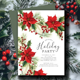 Elegant Poinsettia jul Party Inbjudningar