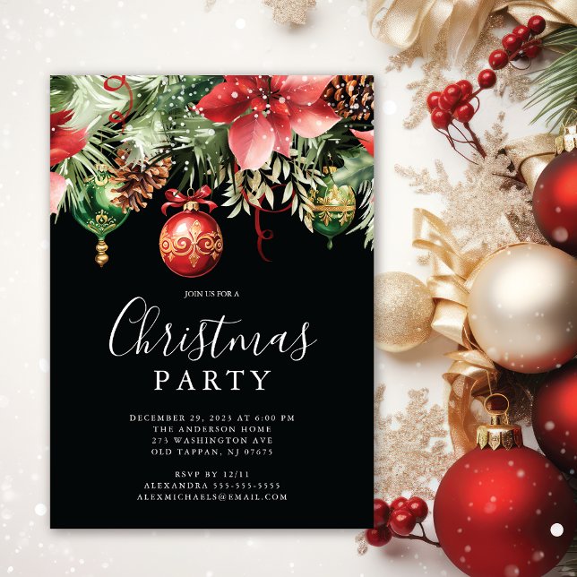 Elegant Poinsettia jul Party Inbjudningar (Skapare uppladdad)