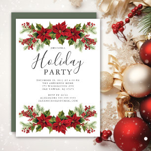 Elegant Poinsettia jul Party Inbjudningar