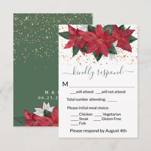Elegant Poinsettia Julkort Bröllop OSA (Fram/baksida)