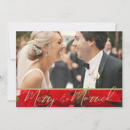 Elegant Poinsettia Merry & Married Photo Bröllop Tack Kort