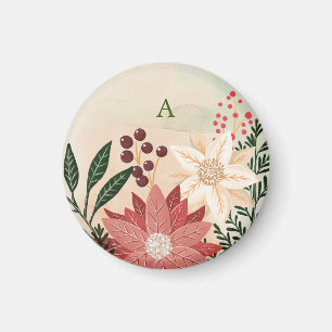 Elegant Poinsettia Monogram Helgdag Vattenfärg Magnet