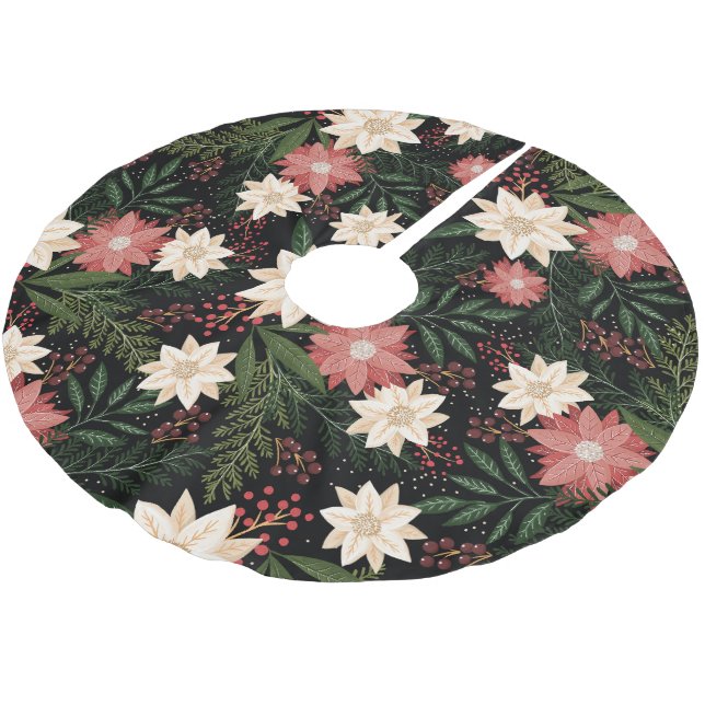 Elegant Poinsettia och Greenery Botaniska jul Julgransmatta Borstad Polyester (Vinklad)