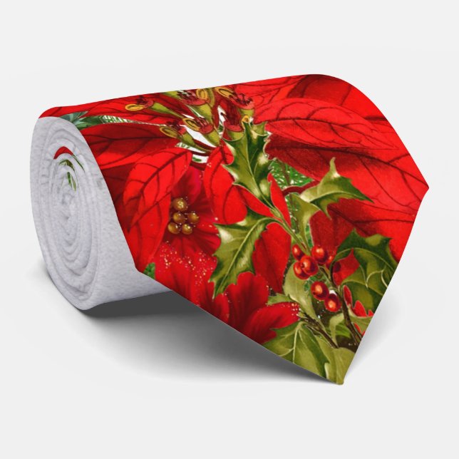 Elegant Poinsettia och Snowflake Helgdag Slips (Rullad)