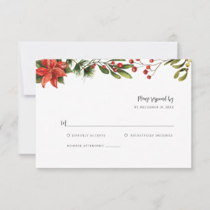 Elegant Poinsettia Red Greenery Bröllop OSA Kort
