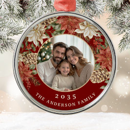 Elegant Poinsettia Rik Red Family Photo Julgransprydnad Metall