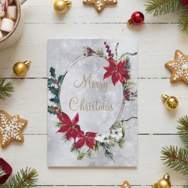 Elegant Poinsettia Silver God jul Helgkort (Skapare uppladdad)