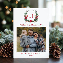 Elegant Poinsettia Wandean Monogram Foto Julkort