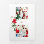 Elegant Poinsettias & Guld Scrollss 2-foto<br><div class="desc">Vacker och unik helgdag med två foto med färgstarka vattenfärger-stil poinsettias och eukalyptus löv med elegant faux-metalliska guld-scrollsar med redigerbar text fält. Panelerna innehåller fler fotomallar,  blommigt,  guld-scrollsar och fält.</div>