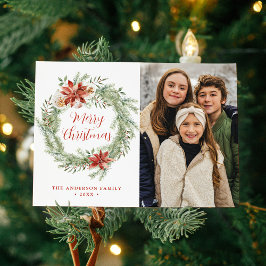 Elegant Poinsettias och Greenery 2 Photo Julkort