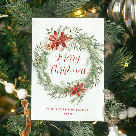 Elegant Poinsettias och Greenery non-Photo Julkort