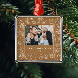 Elegant Poinsettias och Pinecones Toffee Photo Julgransprydnad Metall