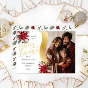 Elegant Poinsettias Photo God jul Script Julkort