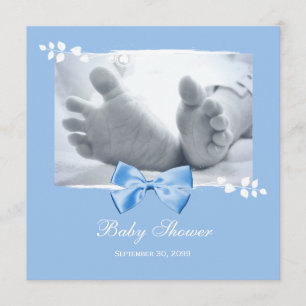 Elegant Pojke Baby Shower Baby Fötter Med Blå Slin Inbjudningar