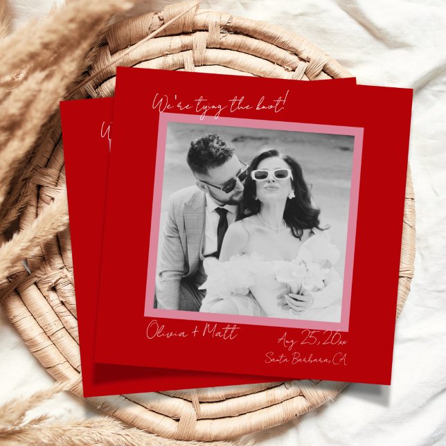 Elegant Polaroid Spara datum Bröllop Röd Inbjudningar (Elegant Polaroid Save the Date Wedding Red Invitation)