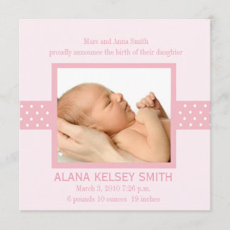 Elegant Polka Dot Birth Notice (rosa) Meddelande