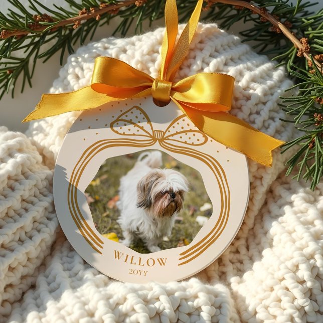 Elegant Polka Dot-jultomten Photo Keepsak Julgransprydnad Keramik (Elegant Polka Dot Christmas Bow Photo Keepsake Ceramic Ornament)