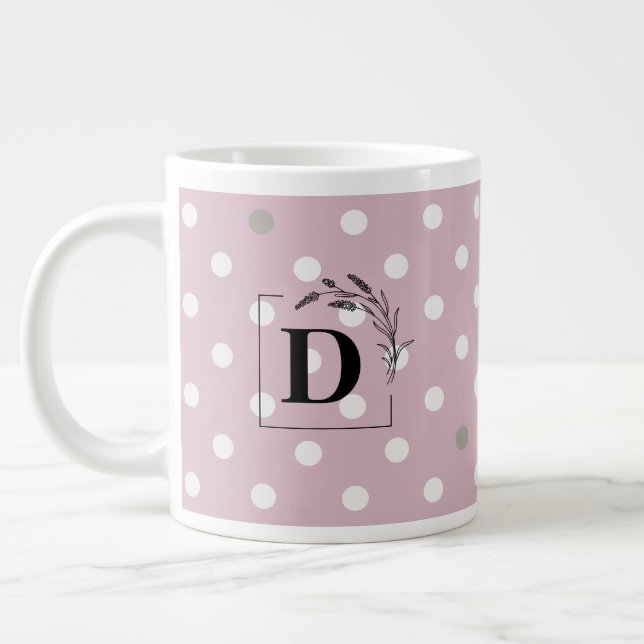 Elegant Polka Dot Monogram Mugg - Anpassade Gift Jumbo Mugg (Vänster)