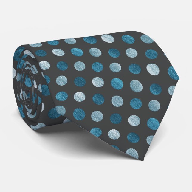 Elegant Polka Dot Personlig Blue Charcol Grått Slips (Rullad)
