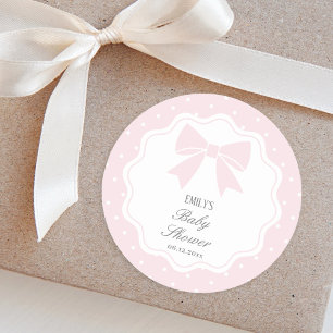 Elegant Polka dots Baby Rosa Bow Flicka Shower Runt Klistermärke