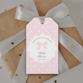 Elegant Polka dots Baby Rosa Bow Girl Baby Shower Presentetikett